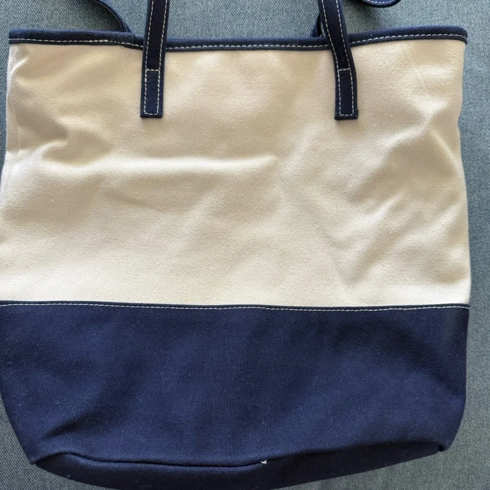 VTG Jennifer Moore Womens Large‎ Tote Bag Canvas Navy Trim Gingham Lined 90s